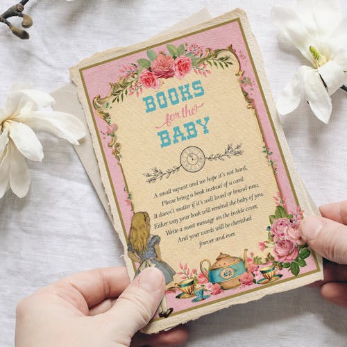 Alice in Wonderland Pink Books for Baby Card