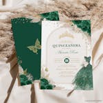 Emerald Green Quinceañera Invitations with Backside thumbnail image