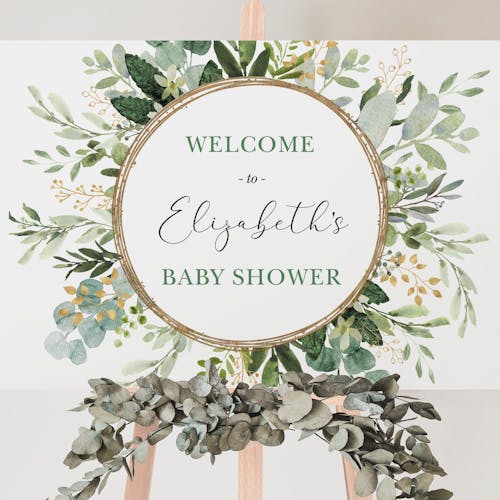 Greenery Baby Shower Welcome Sign on Easel