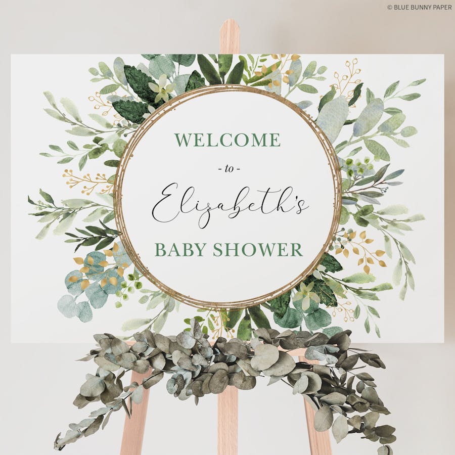 Greenery Baby Shower Welcome Sign on Easel