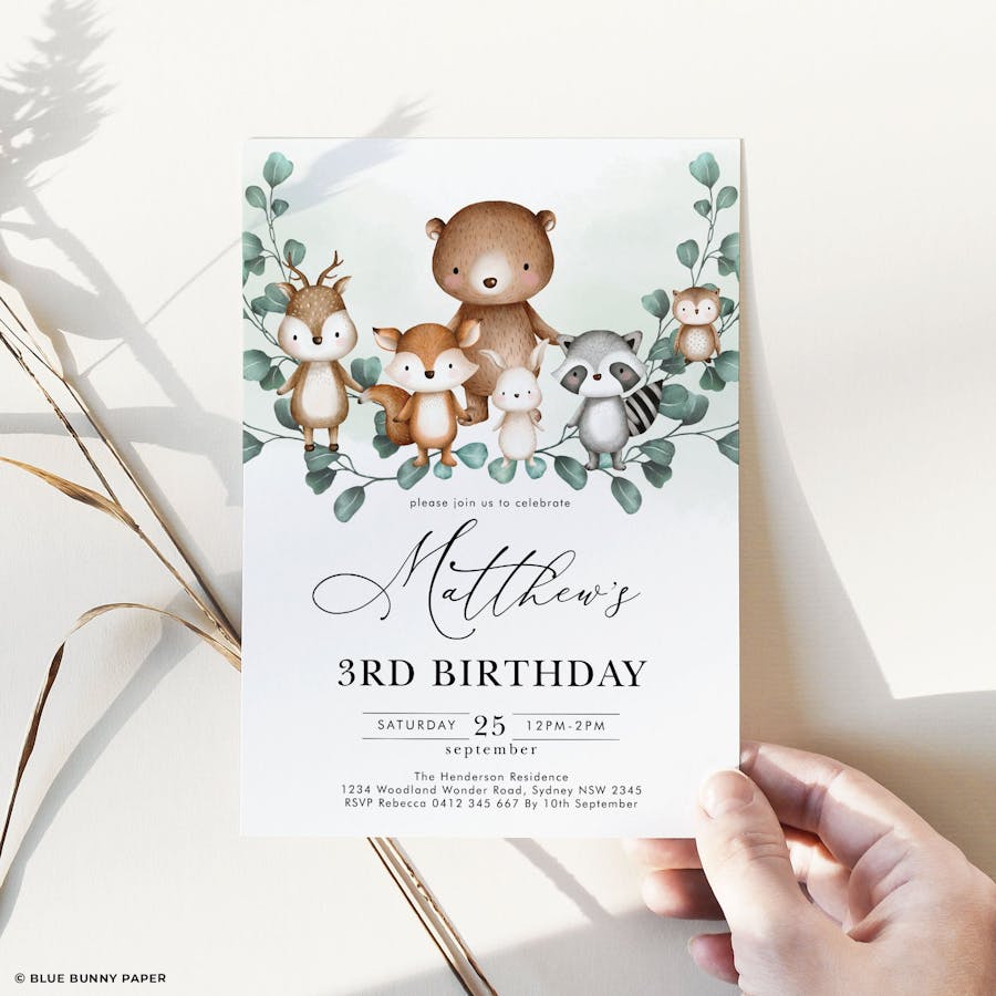 Download Birthday Invitation Greenwood Blue Bunny Paper Party Invitations Stationery And Decor