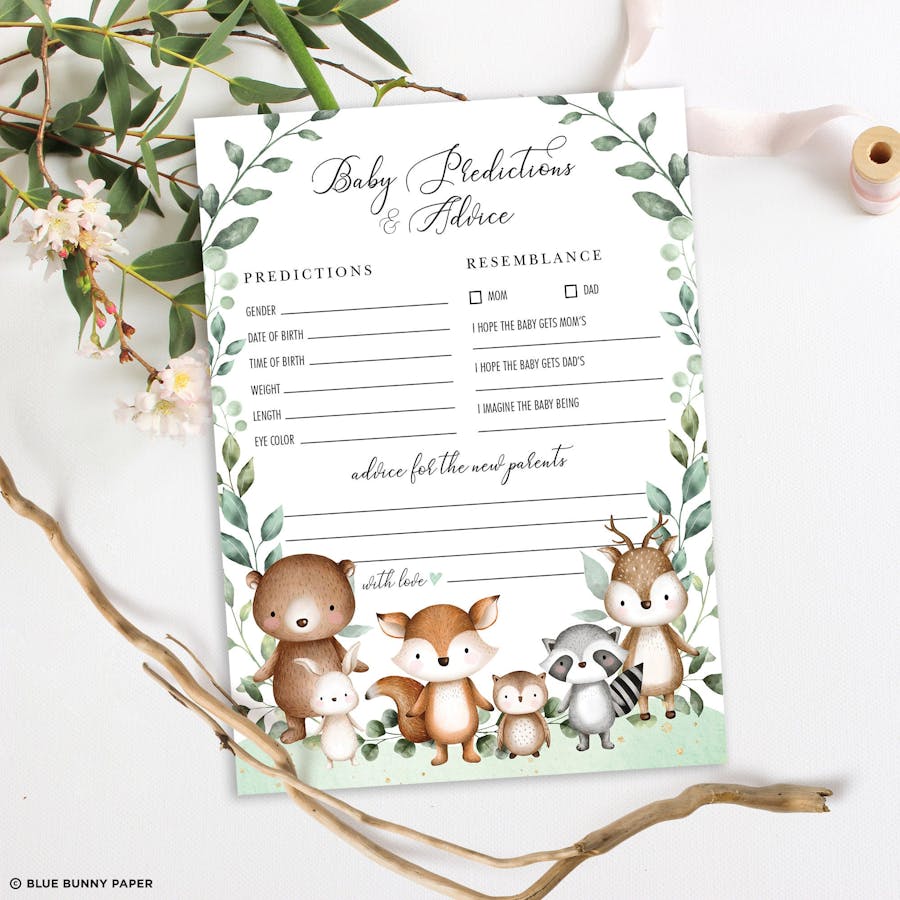 Woodland Baby Shower Predictions & Advice Game