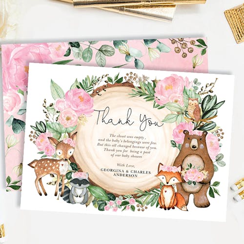 Woodland Baby Shower Thank You Card