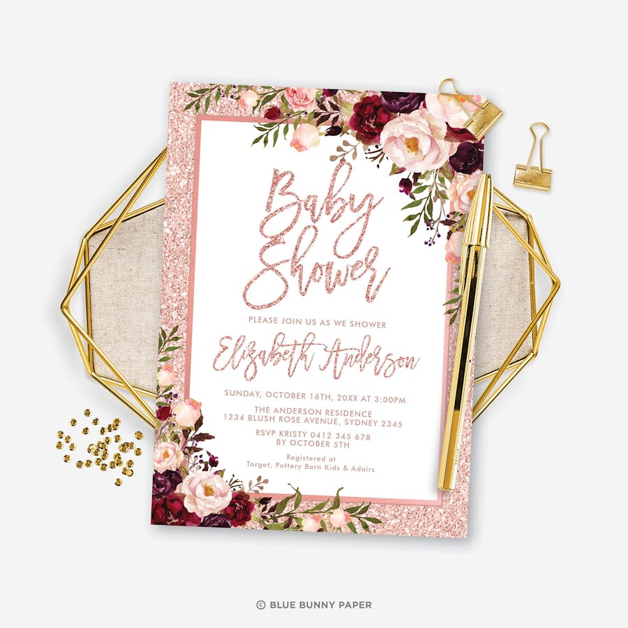 Rose Gold Baby Shower Invitation