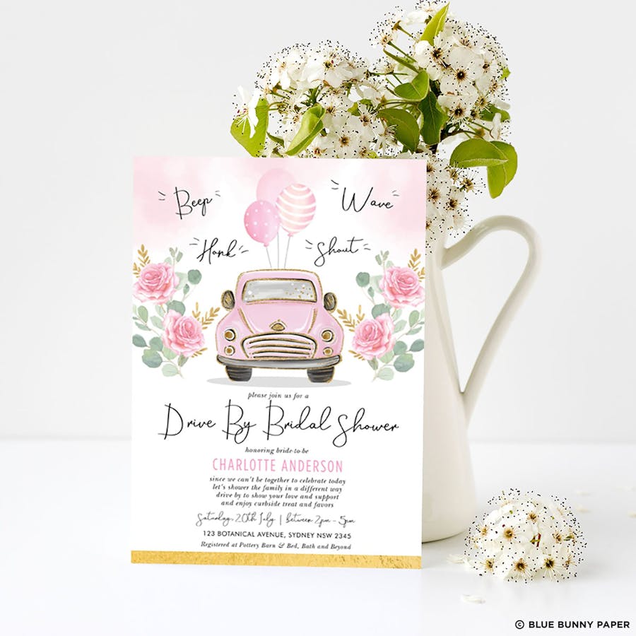 Pink Drive By Bridal Shower Invite