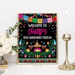 Fiesta Birthday Party Welcome Sign with a golden frame thumbnail image