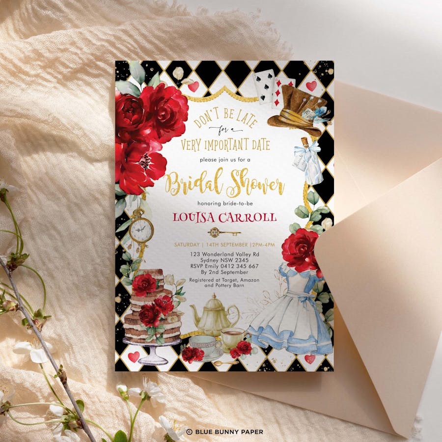 Alice in Wonderland Bridal Shower Invitation Card