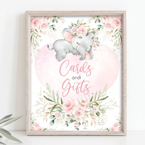 Girl Elephant Cards and Gifts Party Sign