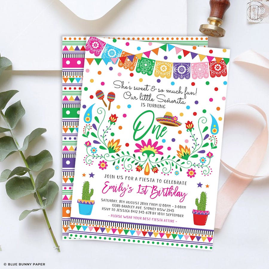Download Little Senorita Birthday Invite Mexican Fiesta Blue Bunny Paper Party Invitations Stationery And Decor