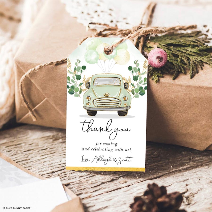 Green Car Party Favor Tags