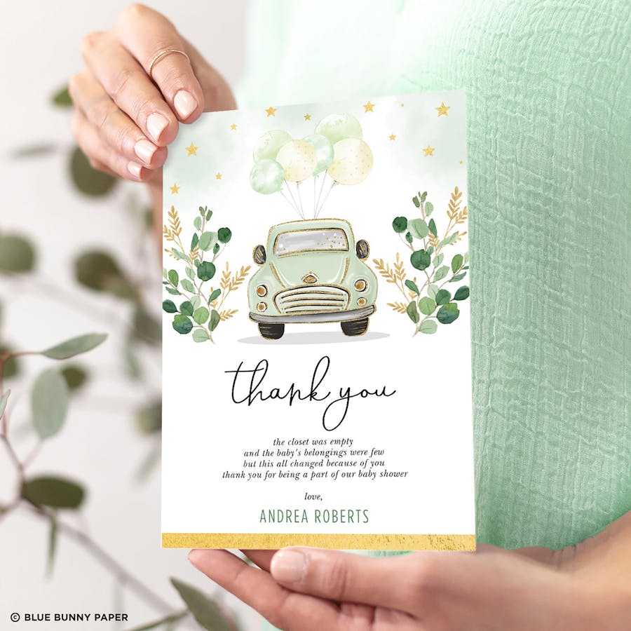 Green Car Baby Shower Thank You Card