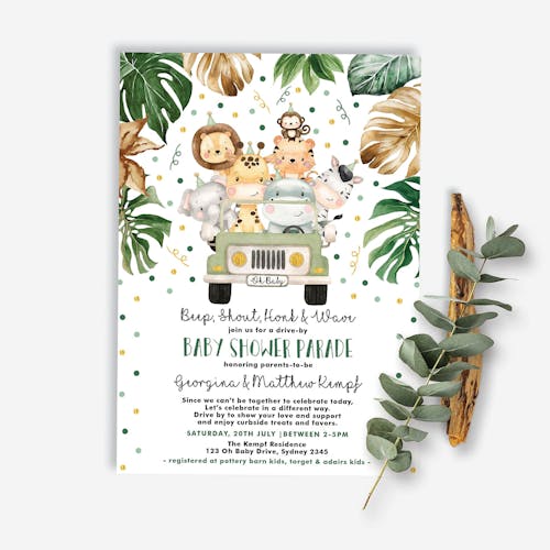 Jungle Drive By Baby Shower Invitation