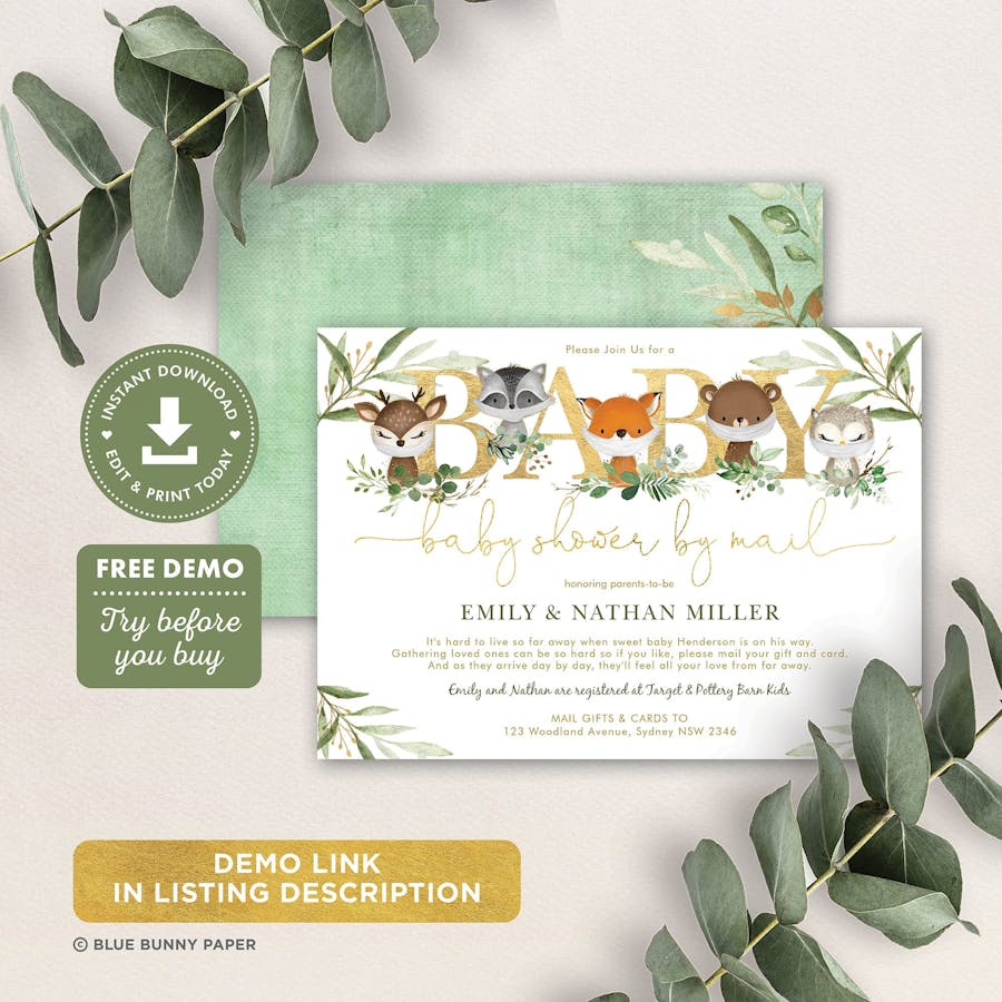 Woodland Baby Shower by Mail Invite