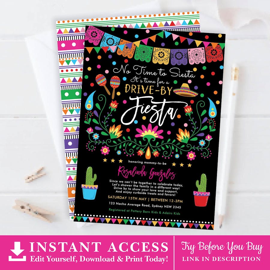 Mexican Fiesta Drive by Baby Shower Invitation