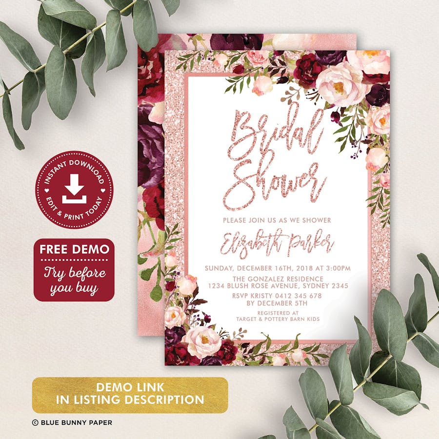 Rose Gold Bridal Shower Invitation