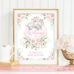 Girl Elephant Baby Shower Welcome Sign thumbnail image