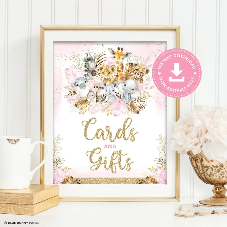 Printable Pink Safari Cards & Gifts Party Sign