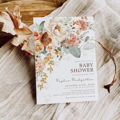 Floral Fall Baby Shower Invitation Card