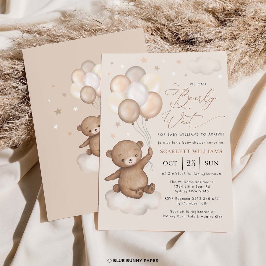 we can bearly wait invitation card and backside