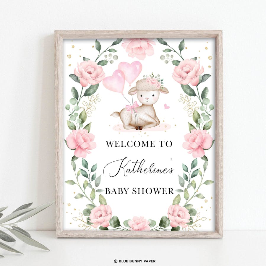 Pink Lamb Party Welcome Sign