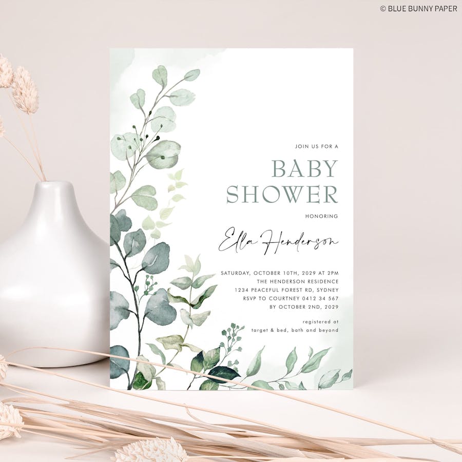 Printable Greenery Baby Shower Invitation