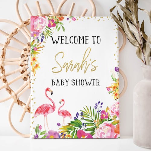 Flamingo Baby Shower Welcome Sign on a Canvas