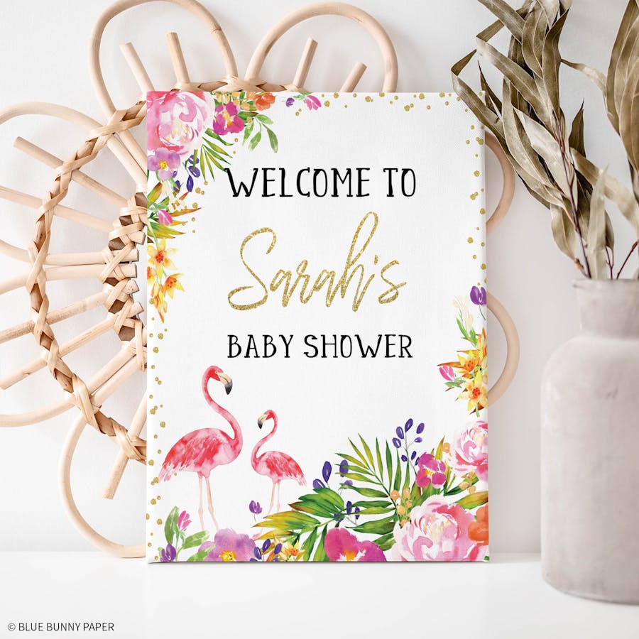 Flamingo Baby Shower Welcome Sign on a Canvas