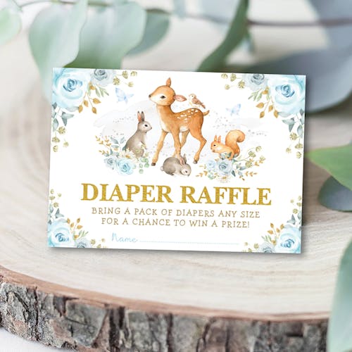 Boy Woodland Baby Shower Diaper Raffle Card