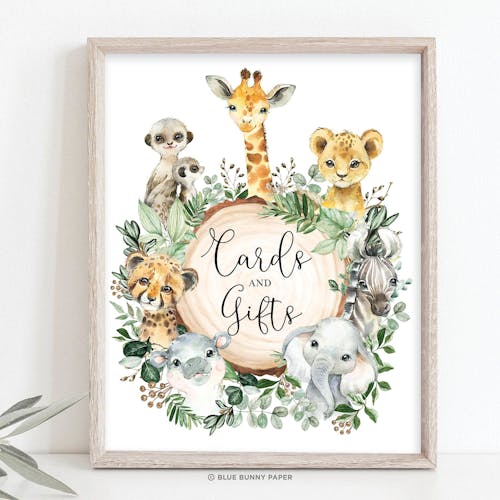 Safari Animals Cards and Gifts Party Sign