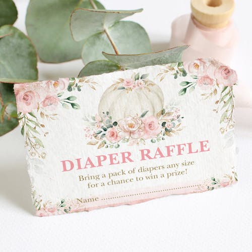 Pumpkin Baby Shower Diaper Raffle Card