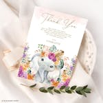 Flower Elephant Baby Shower Thank You Card thumbnail image