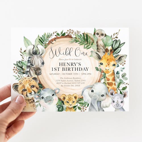 Wild Safari First Birthday Invitations