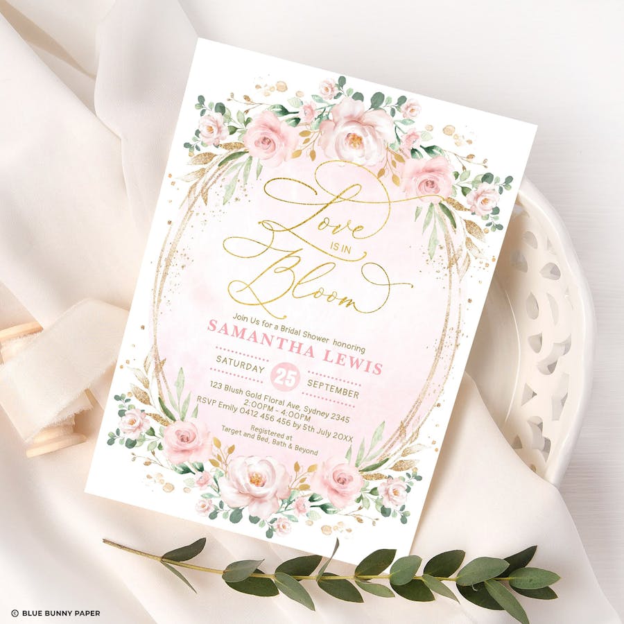 Printable Pink Flower Bridal Shower Invitation