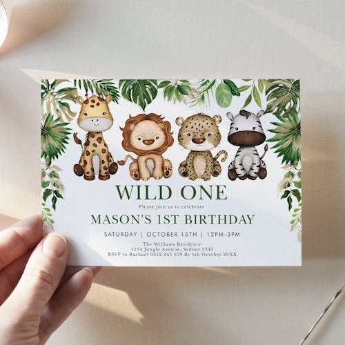 Wild Jungle 1st Birthday Invitations