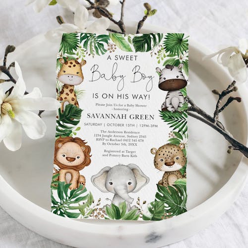 Jungle Animals Baby Shower Invitation
