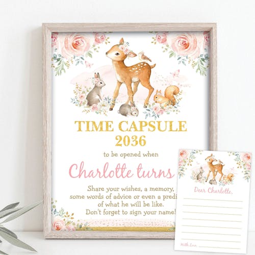 Girl Woodland Time Capsule Sign and Card