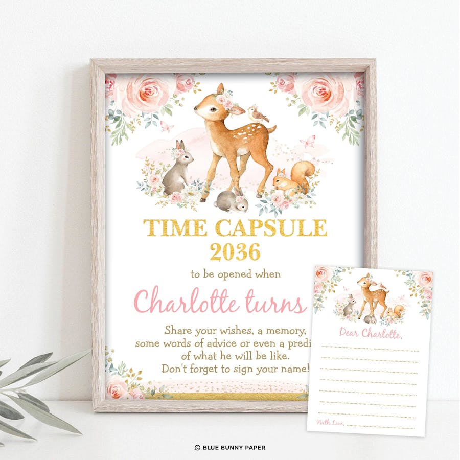 Girl Woodland Time Capsule Sign and Card