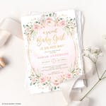Pink Flowers Girl Baby Shower Invitation thumbnail image