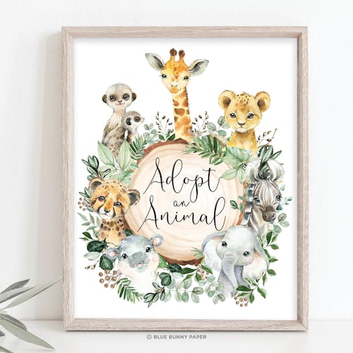 Safari Adopt an Animal Party Sign