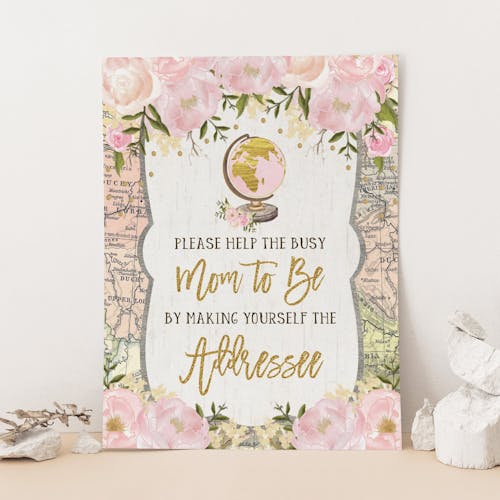 Pink Flower Travel Addressee Party Sign
