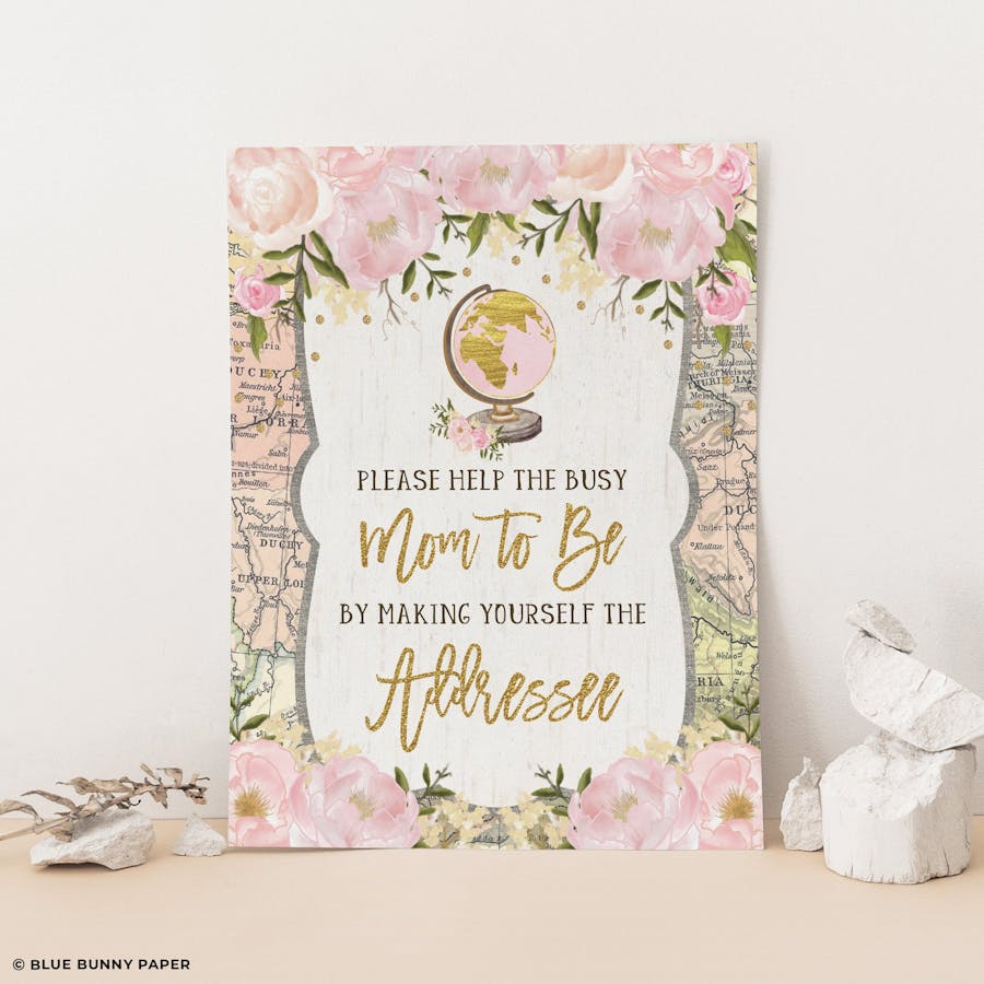 Pink Flower Travel Addressee Party Sign
