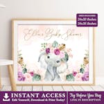 Elephant with Purple Flowers Party Welcome Backdrop thumbnail image
