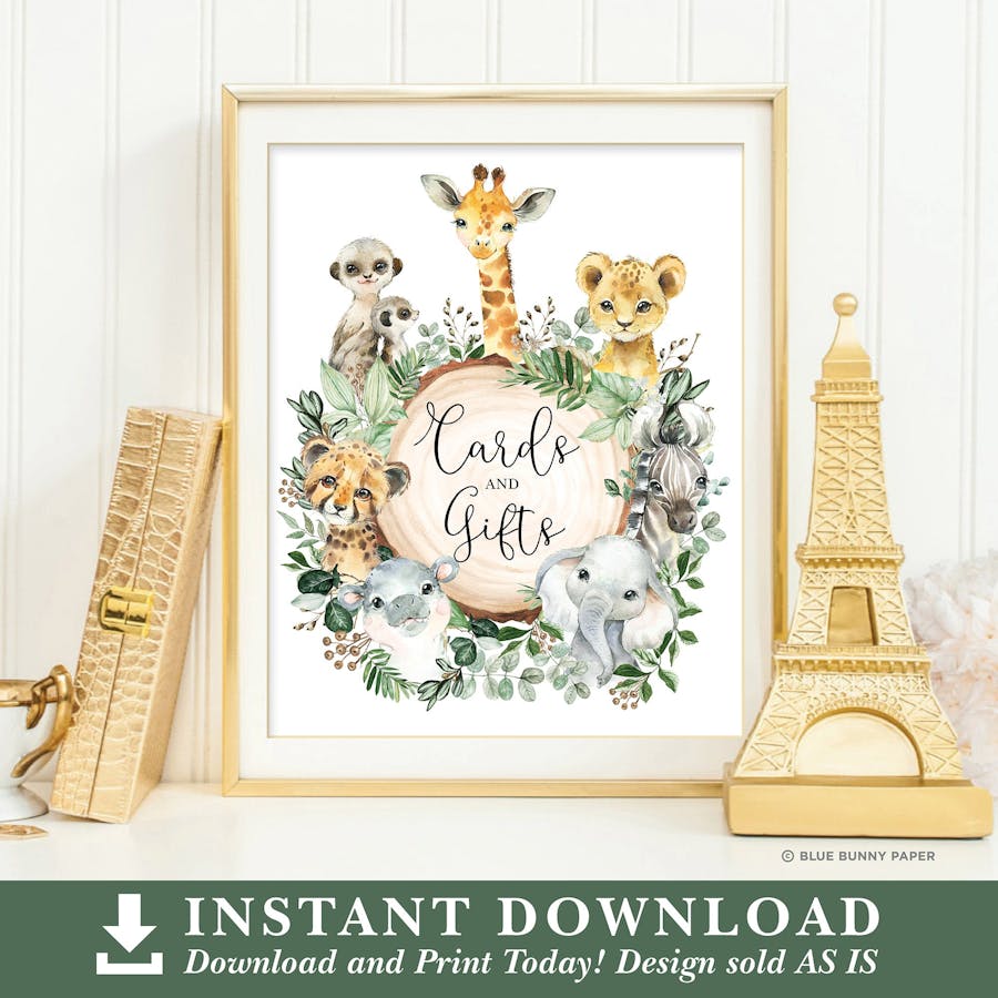 Safari Animals Cards and Gifts Party Sign